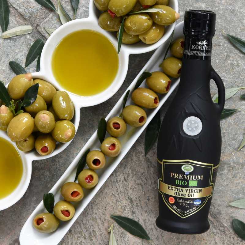 KORVEL Organic EVOO PDO Kalamata – Black Amphora 250 ml