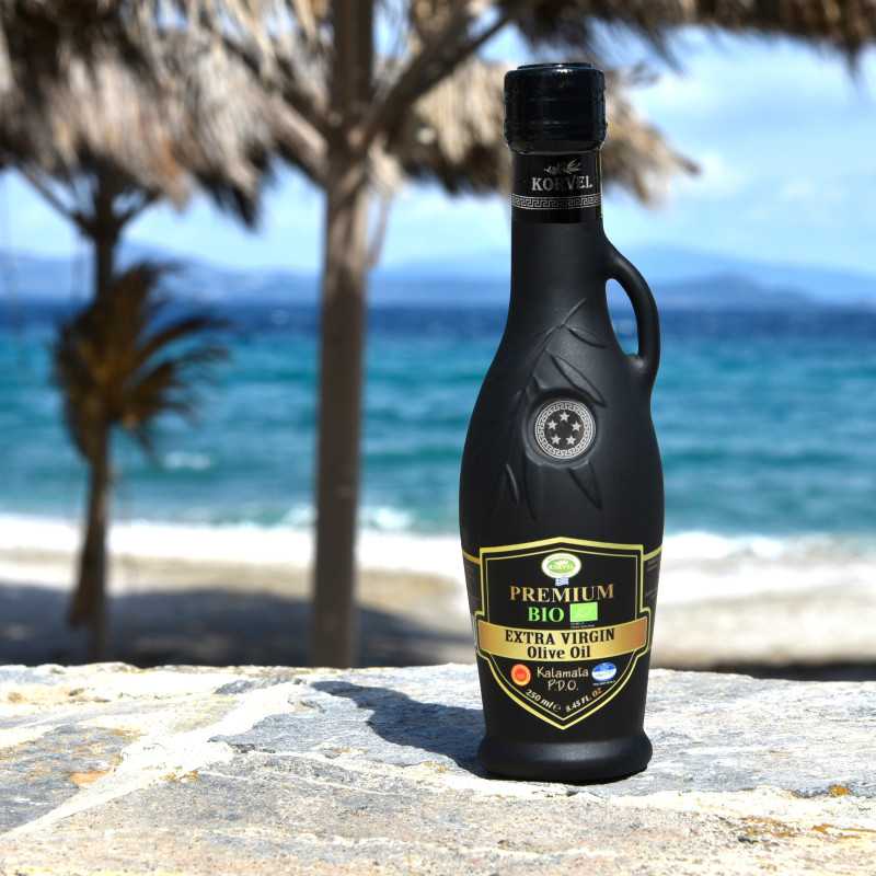 KORVEL Organic EVOO PDO Kalamata – Black Amphora 250 ml