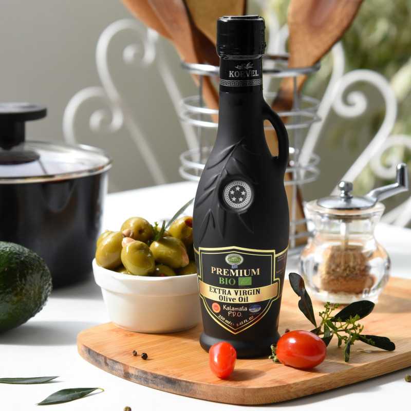 KORVEL Organic EVOO PDO Kalamata – Black Amphora 250 ml