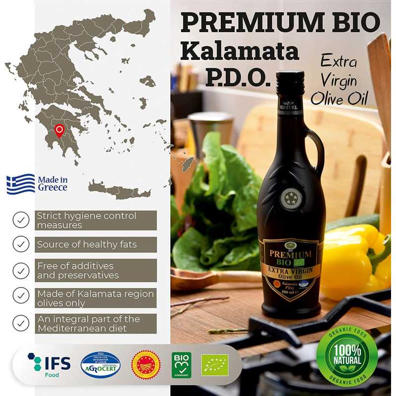 KORVEL Organic EVOO PDO Kalamata – Black Amphora 250 ml