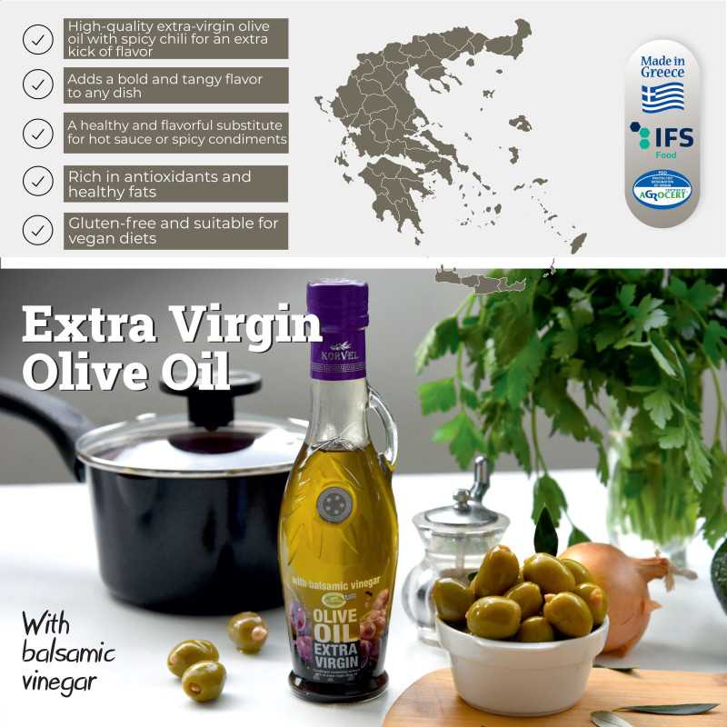 ΚΟΡΒΕΛ EVOO με Βαλσάμικο Ξίδι – Γυάλινο μπουκάλι Amphora 250 ml